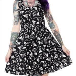 ModCloth Black Mini Dress with White Skeleton Cat Print